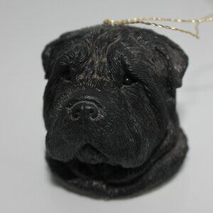 Vintage Sandra Brue Sandicast Black Shar Pei Head Ornament No Box